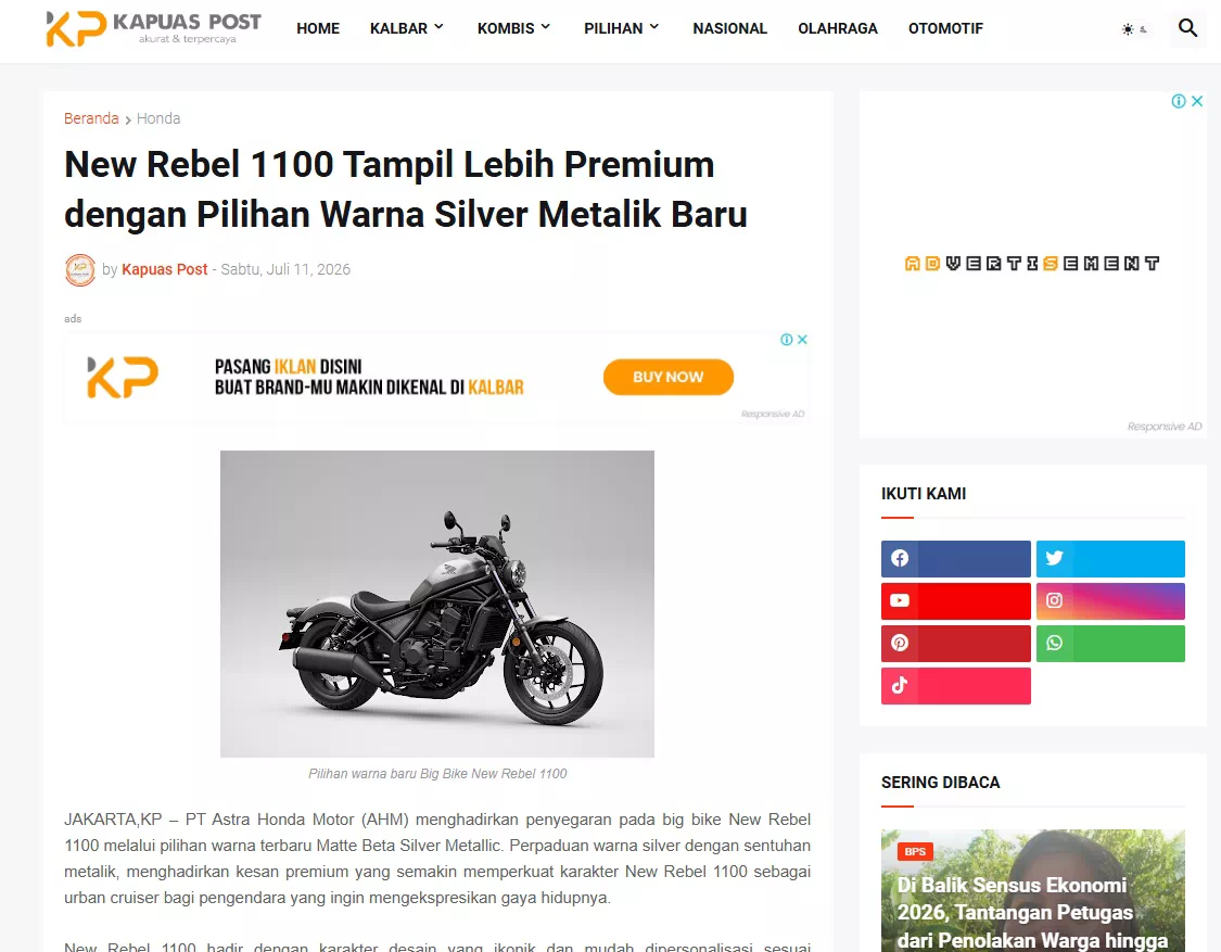 New Rebel 1100 Tampil Lebih Premium dengan Pilihan Warna Silver Metalik Baru