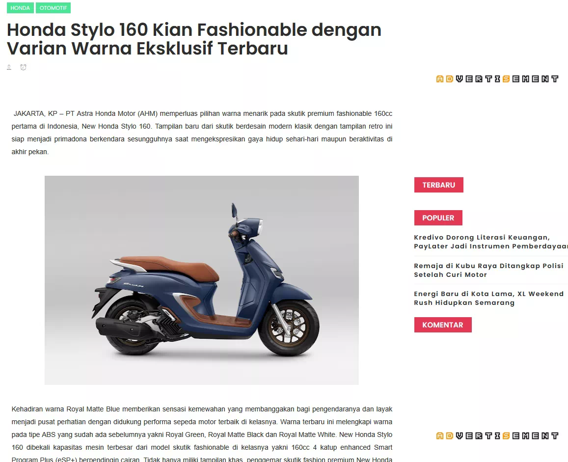 Honda Stylo 160 Kian Fashionable dengan Varian Warna Eksklusif Terbaru
