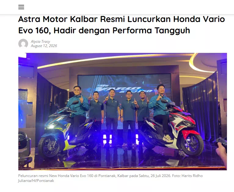 Astra Motor Kalbar Resmi Luncurkan Honda Vario Evo 160, Hadir dengan Performa Tangguh