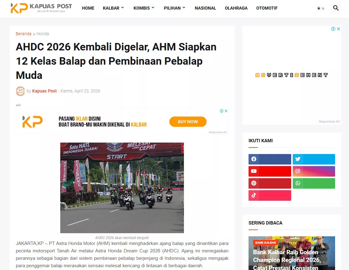 AHDC 2026 Kembali Digelar, AHM Siapkan 12 Kelas Balap dan Pembinaan Pebalap Muda