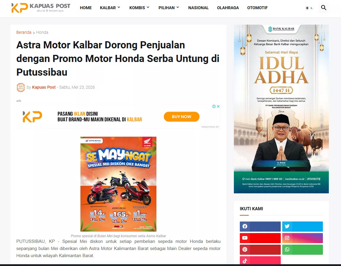 Astra Motor Kalbar Dorong Penjualan dengan Promo Motor Honda Serba Untung di Putussibau