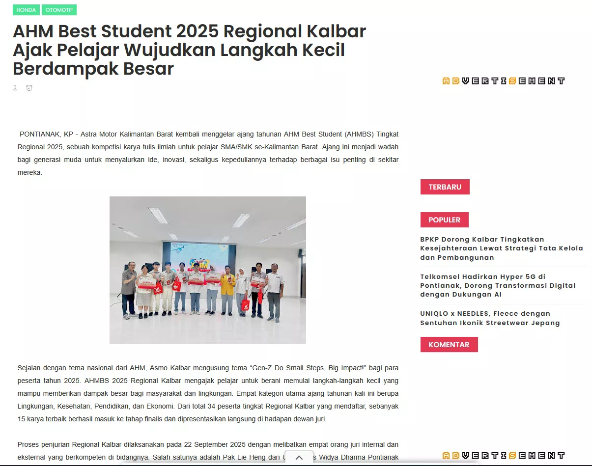AHM Best Student 2025 Regional Kalbar Ajak Pelajar Wujudkan Langkah Kecil Berdampak Besar