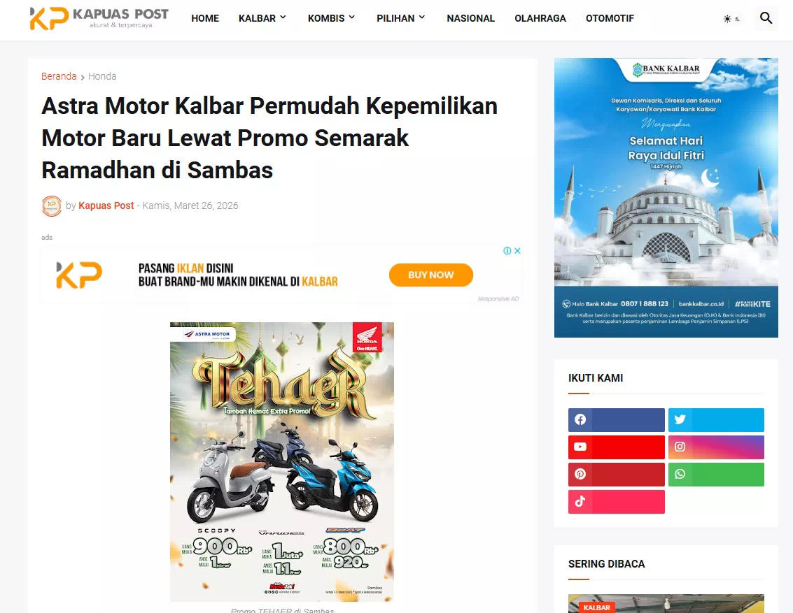 Astra Motor Kalbar Permudah Kepemilikan Motor Baru Lewat Promo Semarak Ramadhan di Sambas