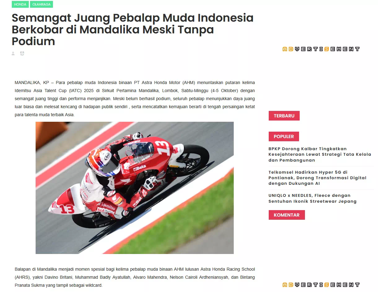 Semangat Juang Pebalap Muda Indonesia Berkobar di Mandalika Meski Tanpa Podium