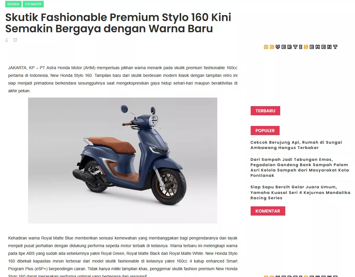 Skutik Fashionable Premium Stylo 160 Kini Semakin Bergaya dengan Warna Baru