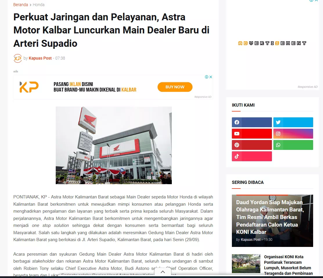 Perkuat Jaringan dan Pelayanan, Astra Motor Kalbar Luncurkan Main Dealer Baru di Arteri Supadio
