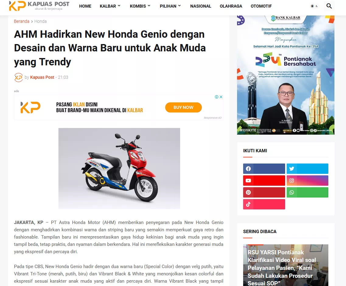 AHM Hadirkan New Honda Genio dengan Desain dan Warna Baru untuk Anak Muda yang Trendy