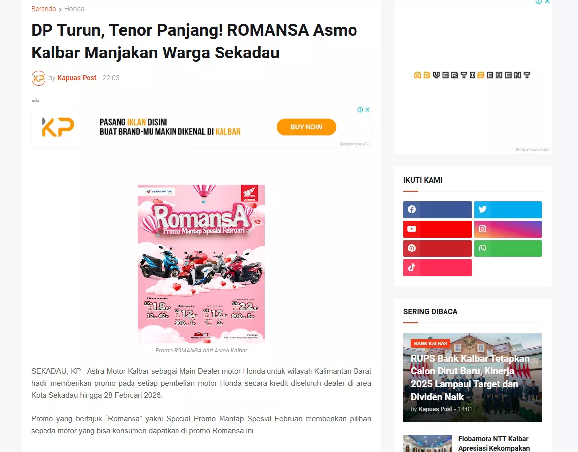 DP Turun, Tenor Panjang! ROMANSA Asmo Kalbar Manjakan Warga Sekadau