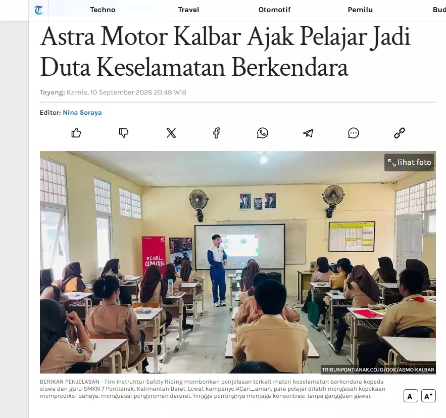 Astra Motor Kalbar Ajak Pelajar Jadi Duta Keselamatan Berkendara