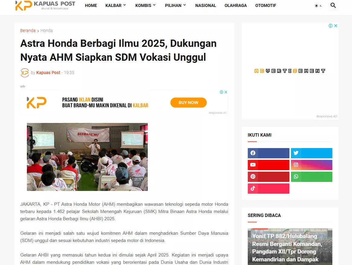 Astra Honda Berbagi Ilmu 2025, Dukungan Nyata AHM Siapkan SDM Vokasi Unggul