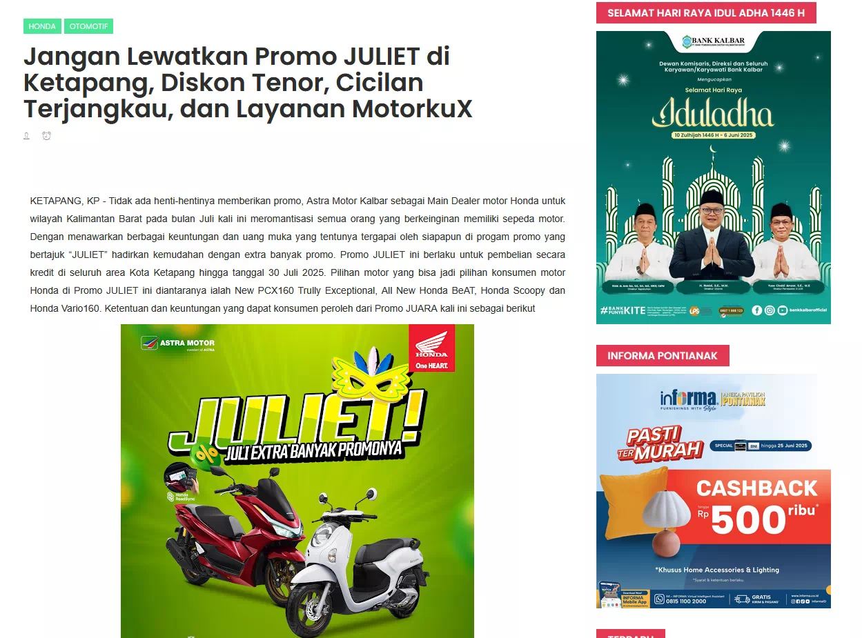 Jangan Lewatkan Promo JULIET di Ketapang, Diskon Tenor, Cicilan Terjangkau, dan Layanan MotorkuX