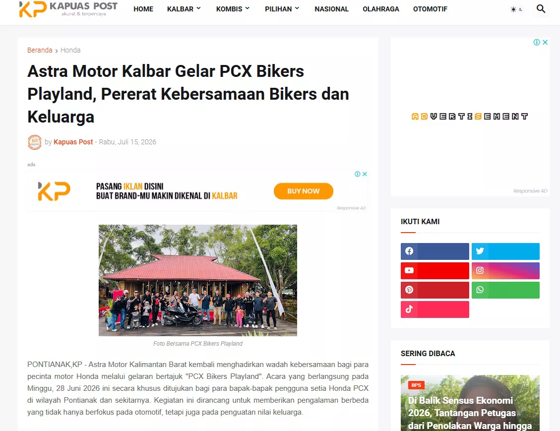 Astra Motor Kalbar Gelar PCX Bikers Playland, Pererat Kebersamaan Bikers dan Keluarga