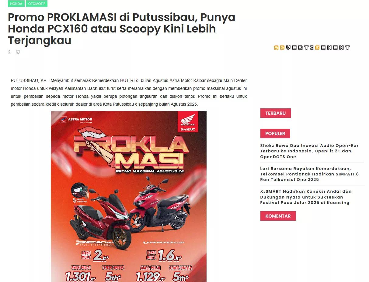 Promo PROKLAMASI di Putussibau, Punya Honda PCX160 atau Scoopy Kini Lebih Terjangkau