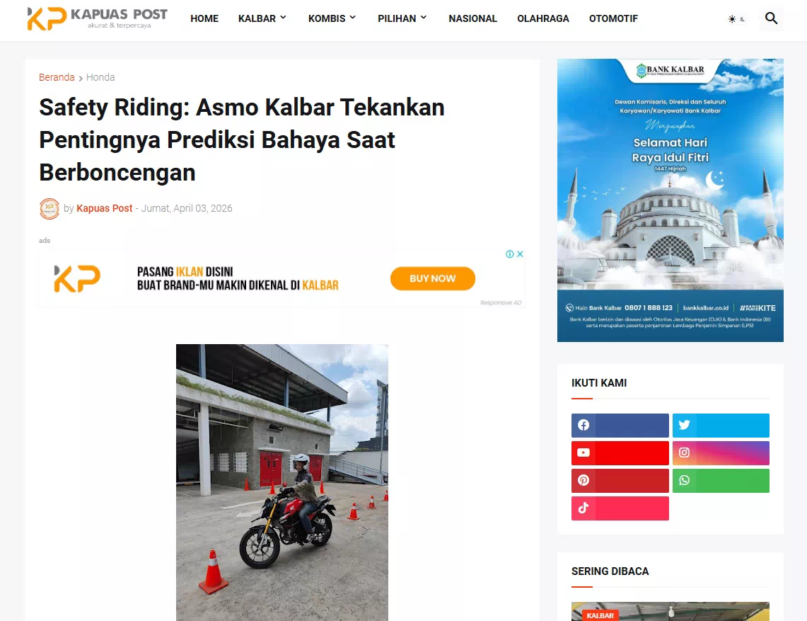Safety Riding: Asmo Kalbar Tekankan Pentingnya Prediksi Bahaya Saat Berboncengan