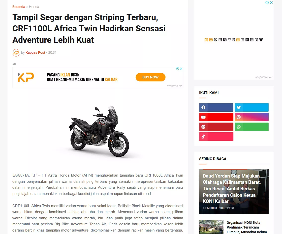 Tampil Segar dengan Striping Terbaru, CRF1100L Africa Twin Hadirkan Sensasi Adventure Lebih Kuat