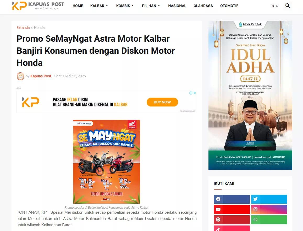 Promo SeMayNgat Astra Motor Kalbar Banjiri Konsumen dengan Diskon Motor Honda