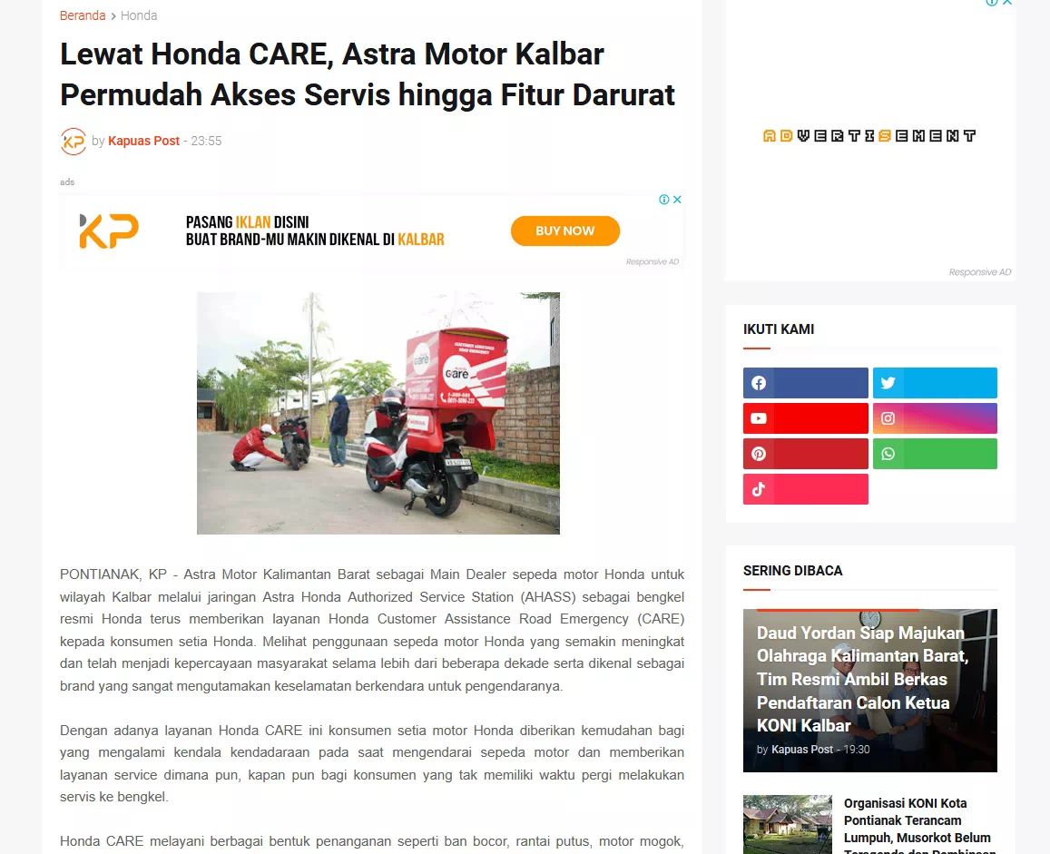 Lewat Honda CARE, Astra Motor Kalbar Permudah Akses Servis hingga Fitur Darurat
