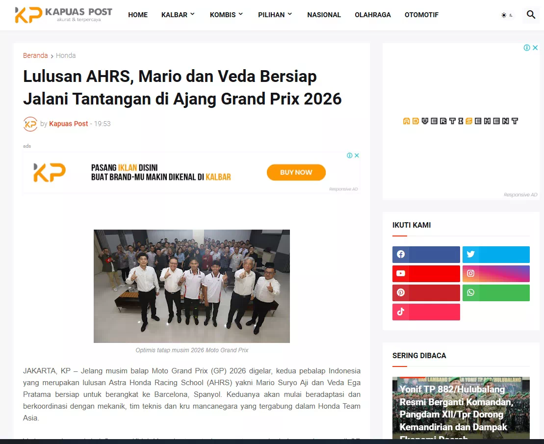 Lulusan AHRS, Mario dan Veda Bersiap Jalani Tantangan di Ajang Grand Prix 2026