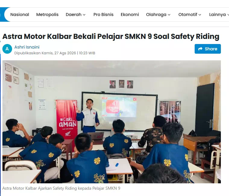 Astra Motor Kalbar Bekali Pelajar SMKN 9 Soal Safety Riding