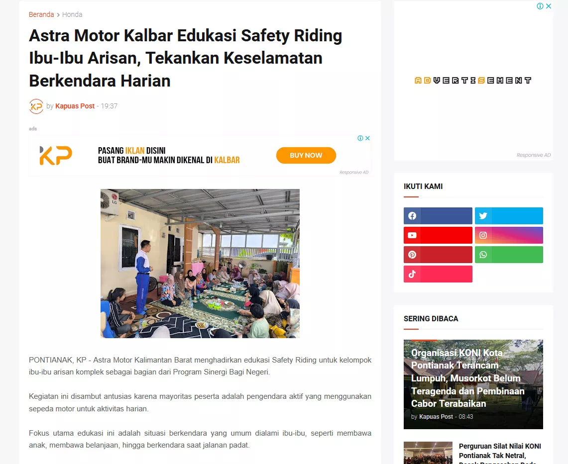 Astra Motor Kalbar Edukasi Safety Riding Ibu-Ibu Arisan, Tekankan Keselamatan Berkendara Harian