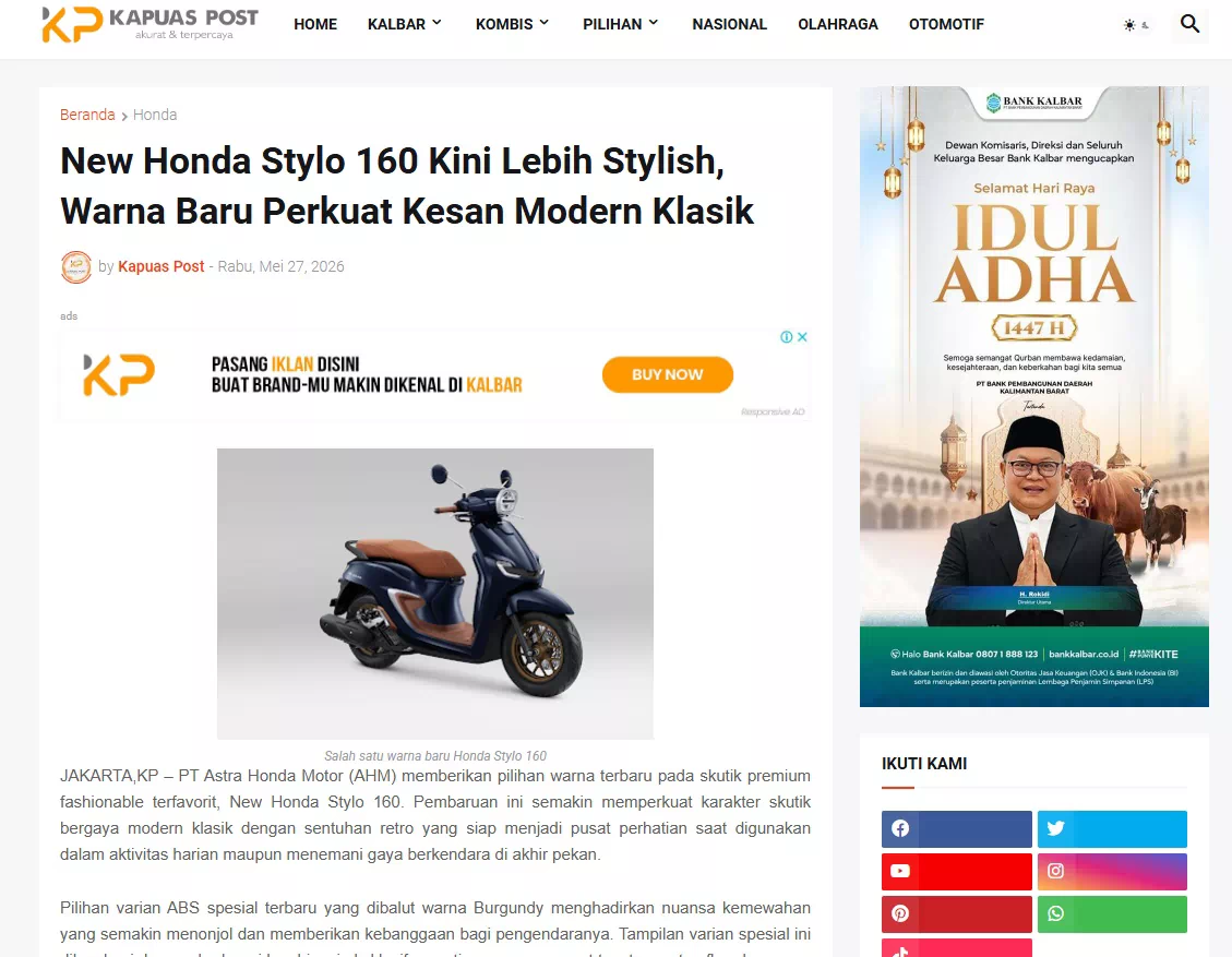 New Honda Stylo 160 Kini Lebih Stylish, Warna Baru Perkuat Kesan Modern Klasik