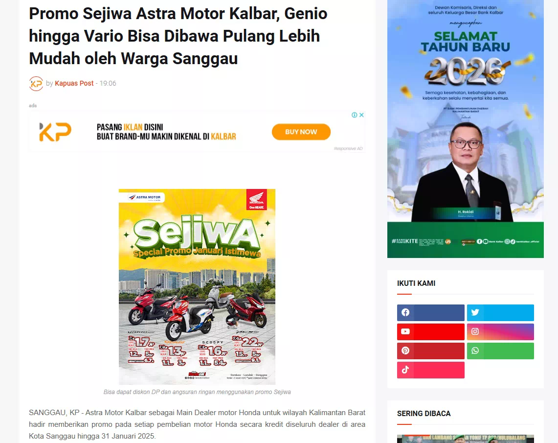 Promo Sejiwa Astra Motor Kalbar, Genio hingga Vario Bisa Dibawa Pulang Lebih Mudah oleh Warga Sanggau