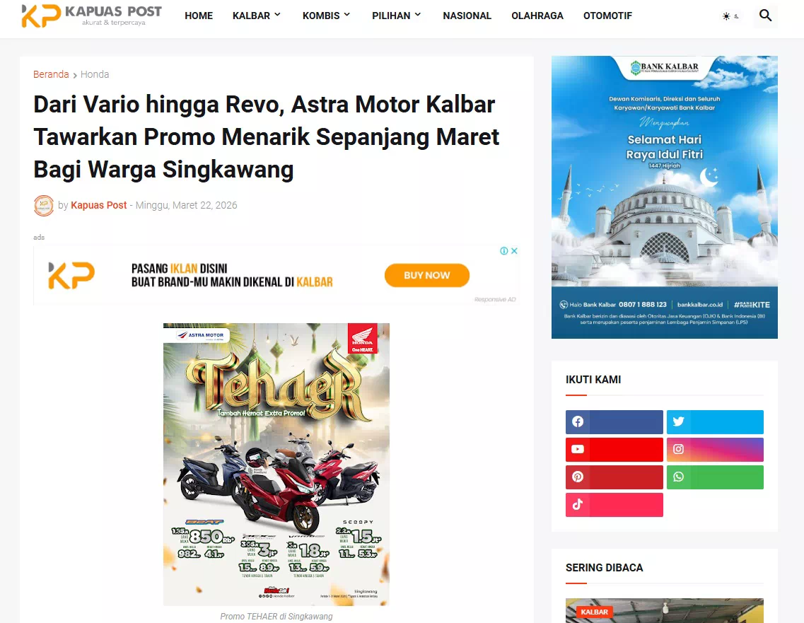 Dari Vario hingga Revo, Astra Motor Kalbar Tawarkan Promo Menarik Sepanjang Maret Bagi Warga Singkawang