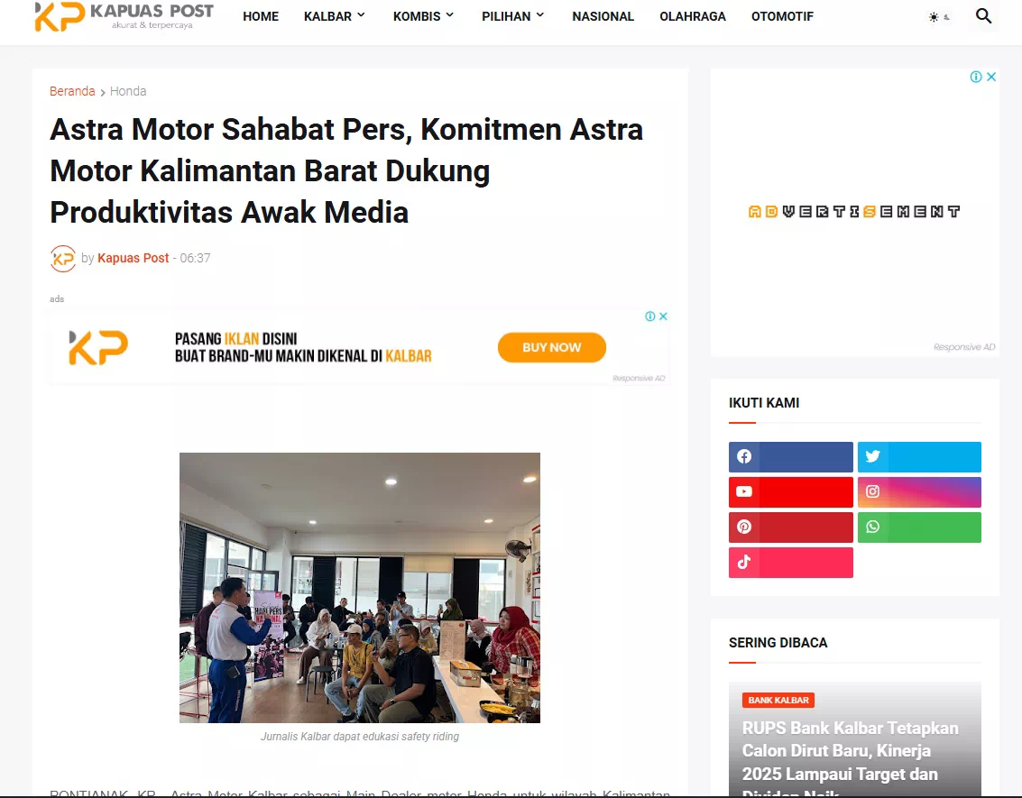 Astra Motor Sahabat Pers, Komitmen Astra Motor Kalimantan Barat Dukung Produktivitas Awak Media