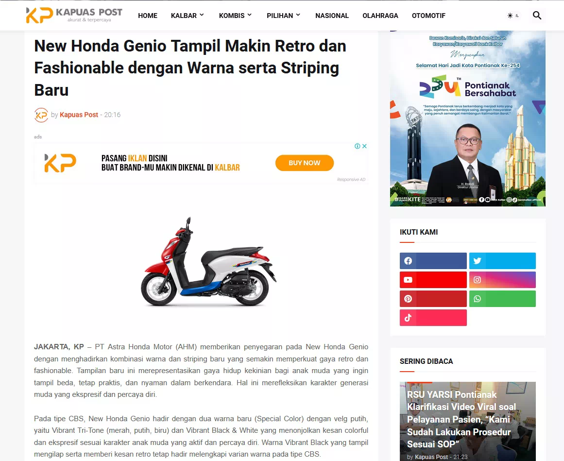 New Honda Genio Tampil Makin Retro dan Fashionable dengan Warna serta Striping Baru