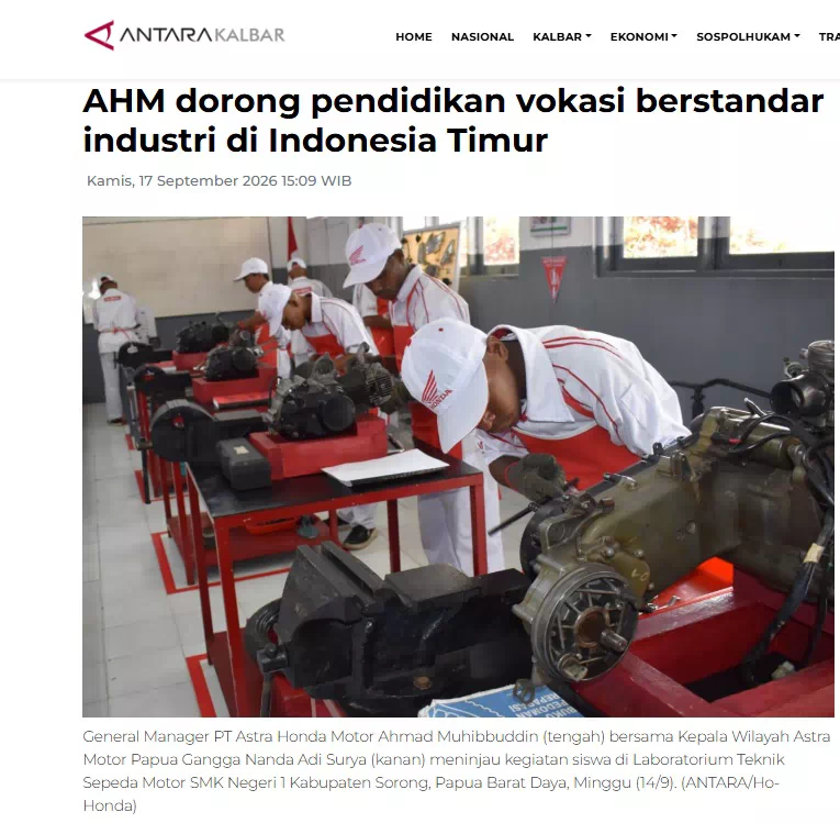 AHM dorong pendidikan vokasi berstandar industri di Indonesia Timur