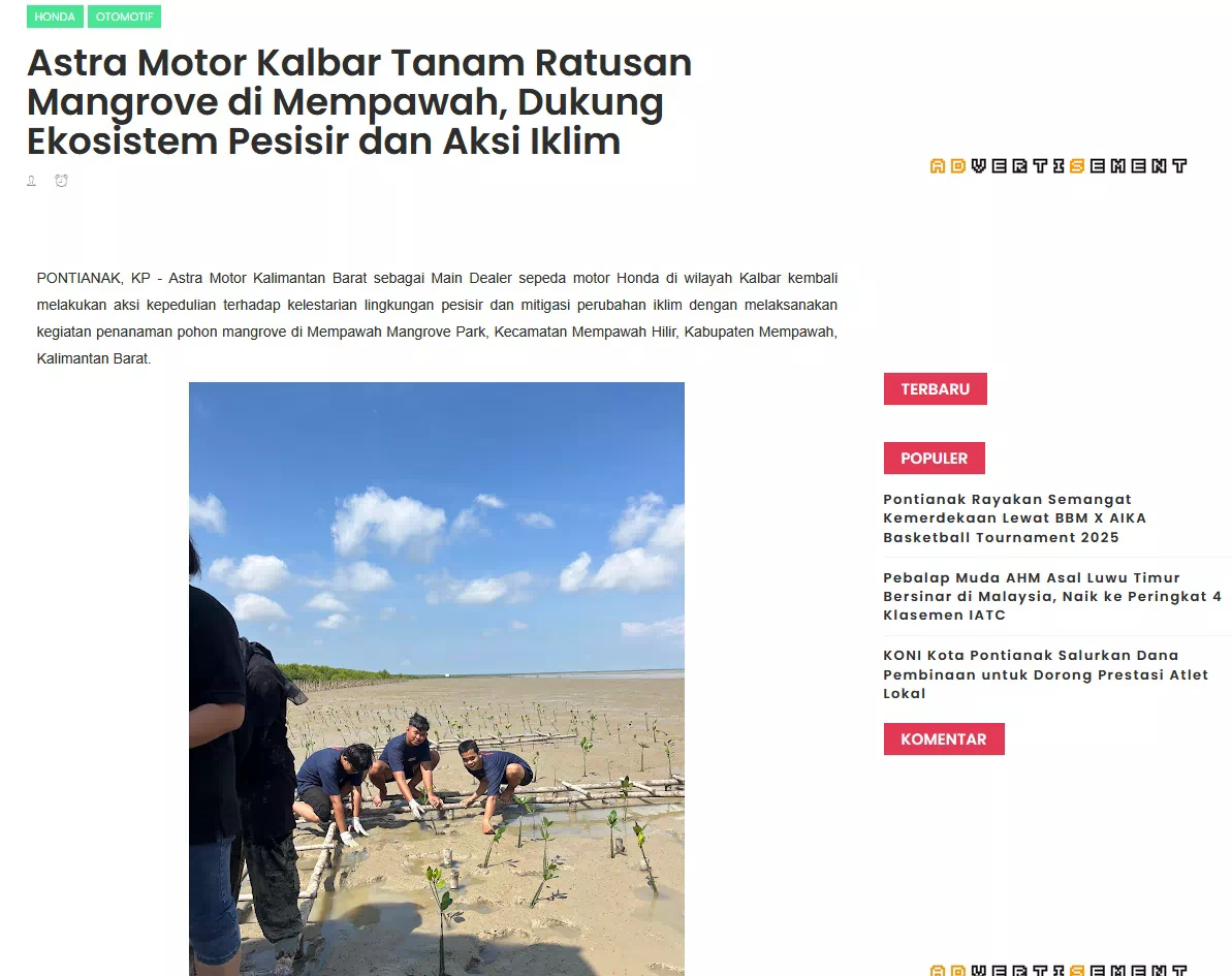 Astra Motor Kalbar Tanam Ratusan Mangrove di Mempawah, Dukung Ekosistem Pesisir dan Aksi Iklim