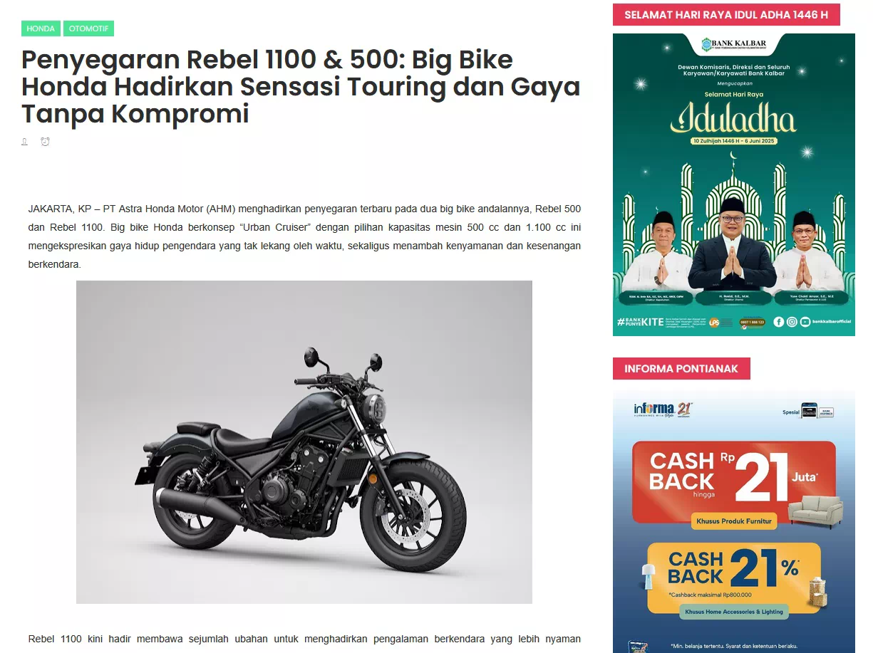 Penyegaran Rebel 1100 &amp; 500: Big Bike Honda Hadirkan Sensasi Touring dan Gaya Tanpa Kompromi