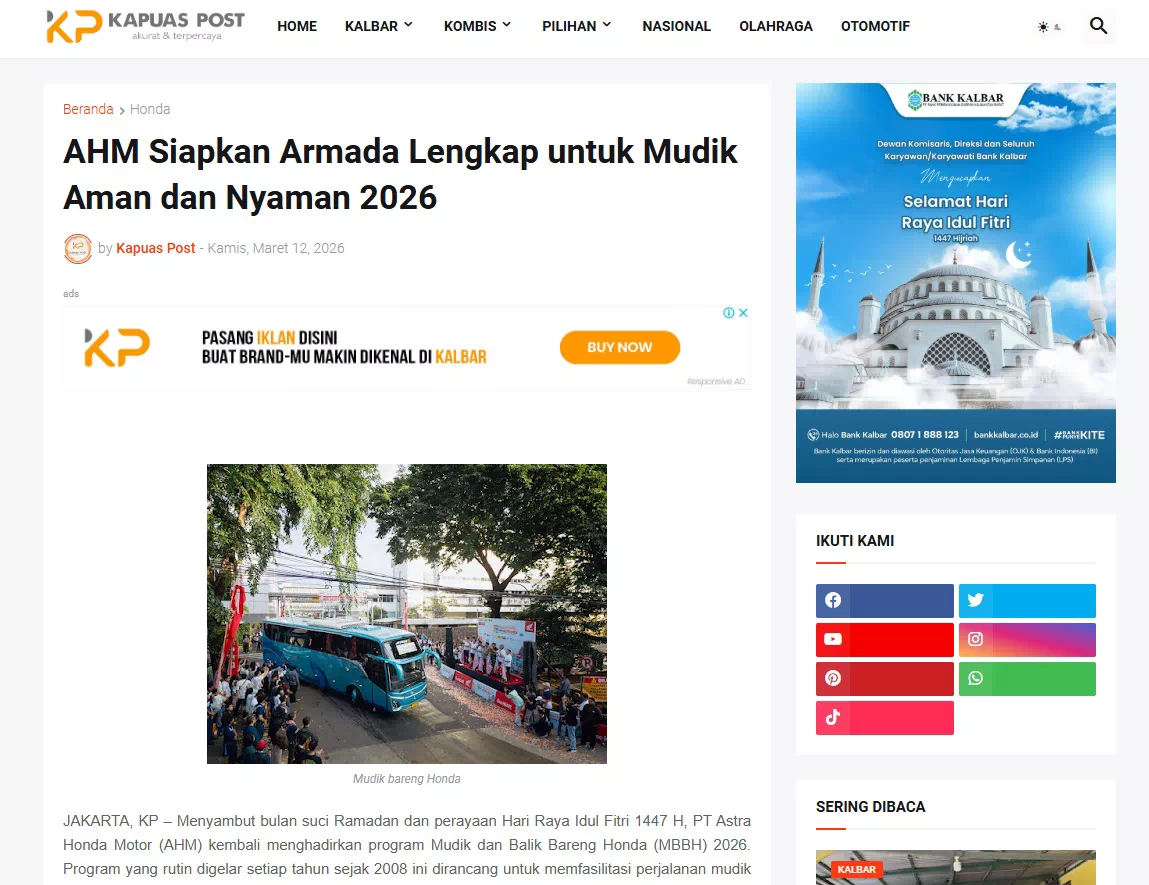 AHM Siapkan Armada Lengkap untuk Mudik Aman dan Nyaman 2026