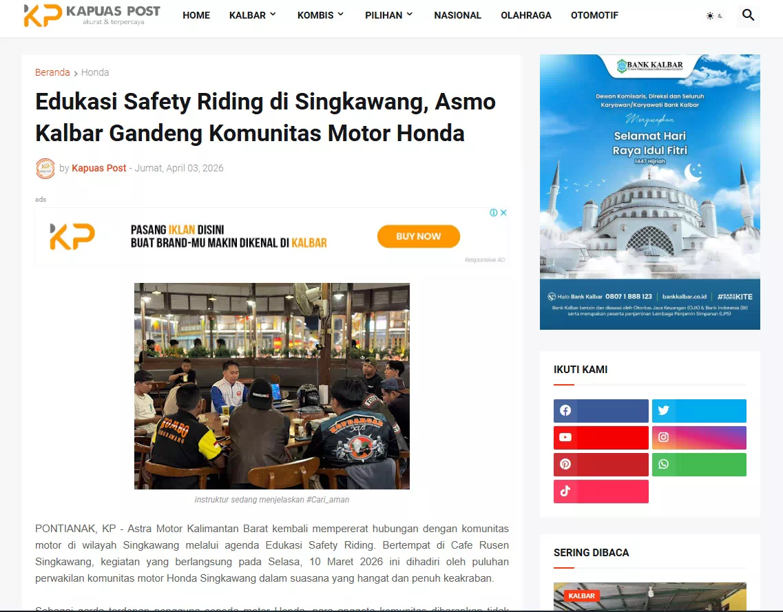 Edukasi Safety Riding di Singkawang, Asmo Kalbar Gandeng Komunitas Motor Honda