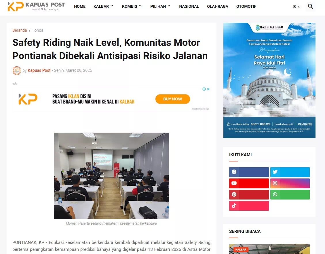 Safety Riding Naik Level, Komunitas Motor Pontianak Dibekali Antisipasi Risiko Jalanan