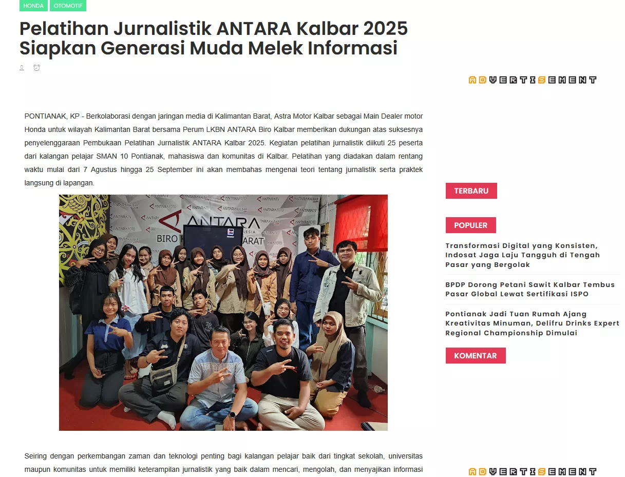 Pelatihan Jurnalistik ANTARA Kalbar 2025 Siapkan Generasi Muda Melek Informasi