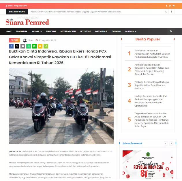 Buktikan Cinta Indonesia, Ribuan Bikers Honda PCX Gelar Konvoi Simpatik Rayakan HUT ke-81 Proklamasi Kemerdekaan RI Tahun 2026