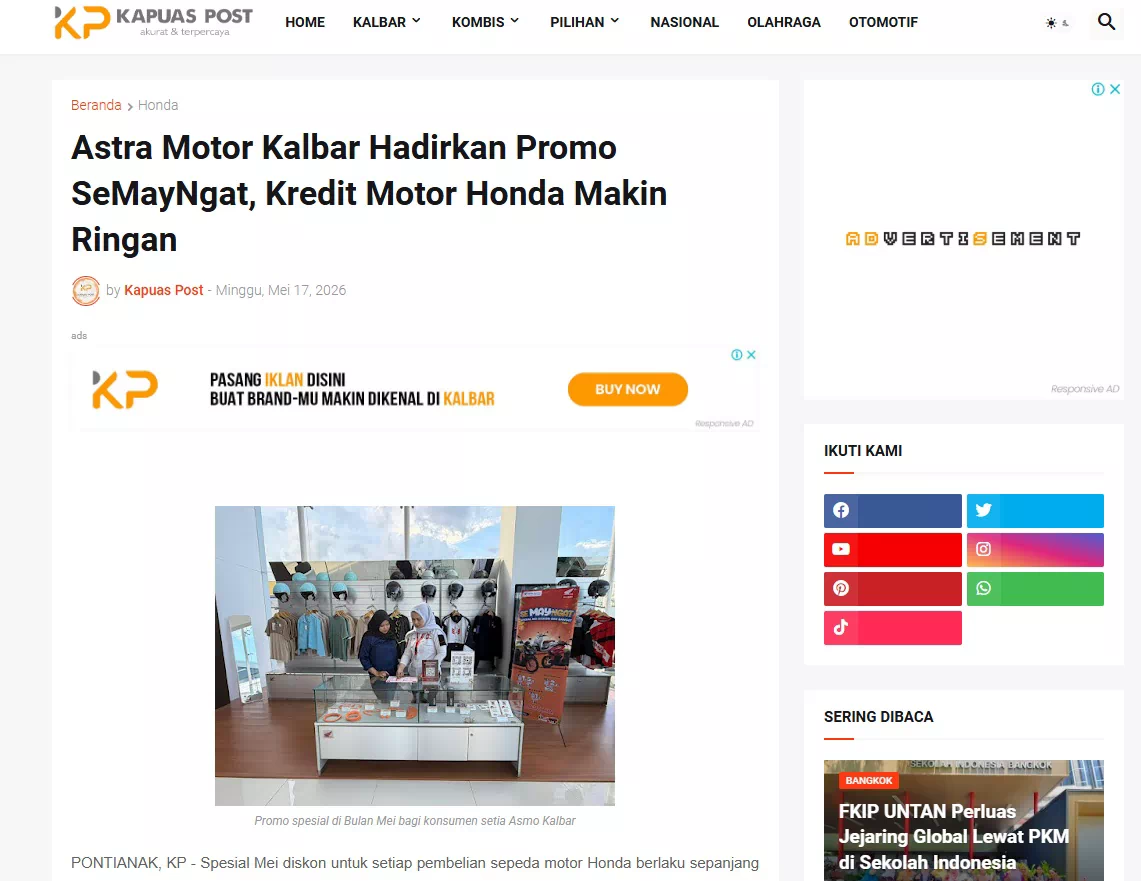 Astra Motor Kalbar Hadirkan Promo SeMayNgat, Kredit Motor Honda Makin Ringan