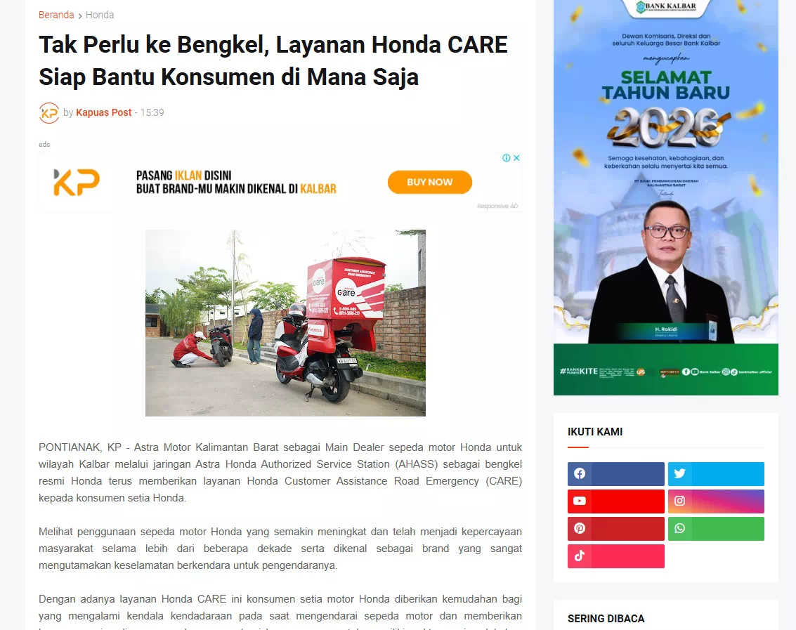 Tak Perlu ke Bengkel, Layanan Honda CARE Siap Bantu Konsumen di Mana Saja
