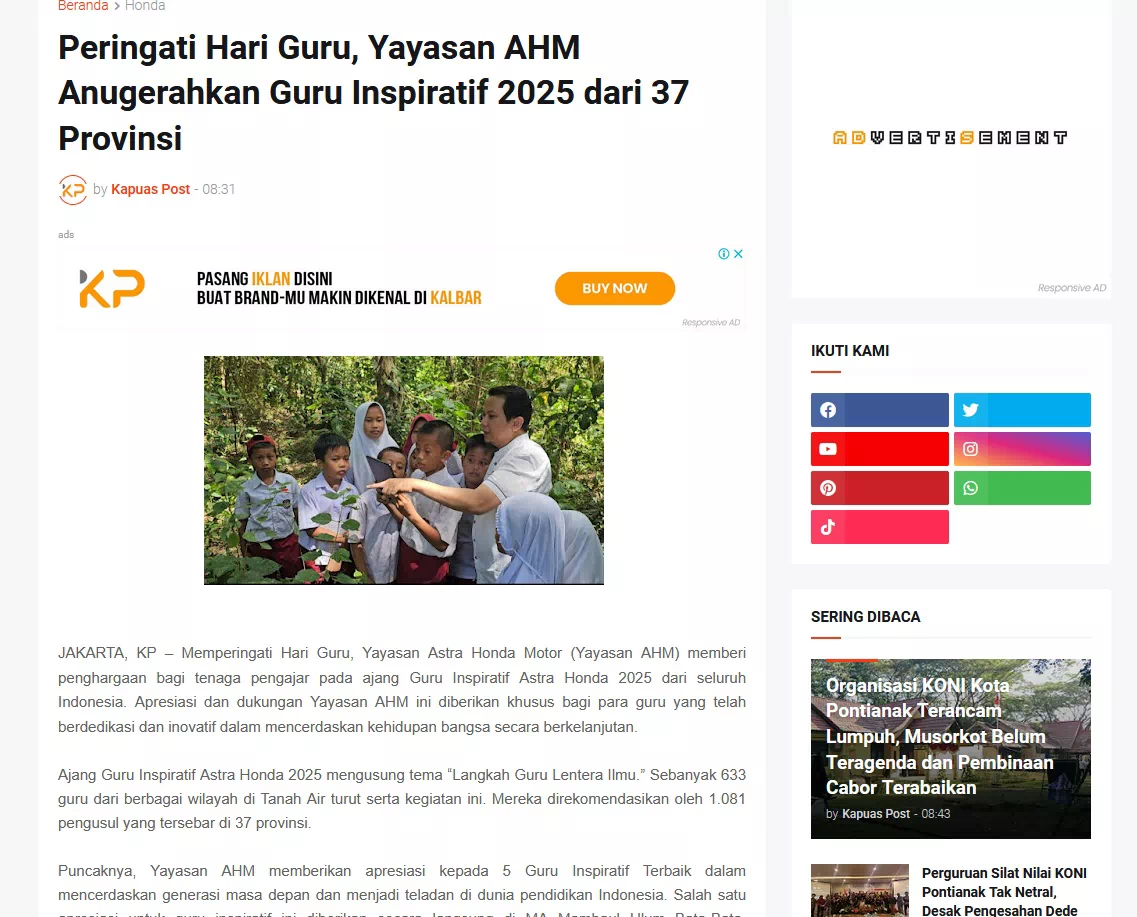 Peringati Hari Guru, Yayasan AHM Anugerahkan Guru Inspiratif 2025 dari 37 Provinsi