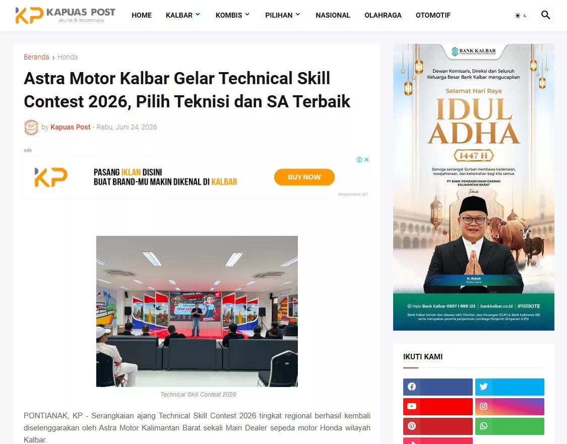 Astra Motor Kalbar Gelar Technical Skill Contest 2026, Pilih Teknisi dan SA Terbaik