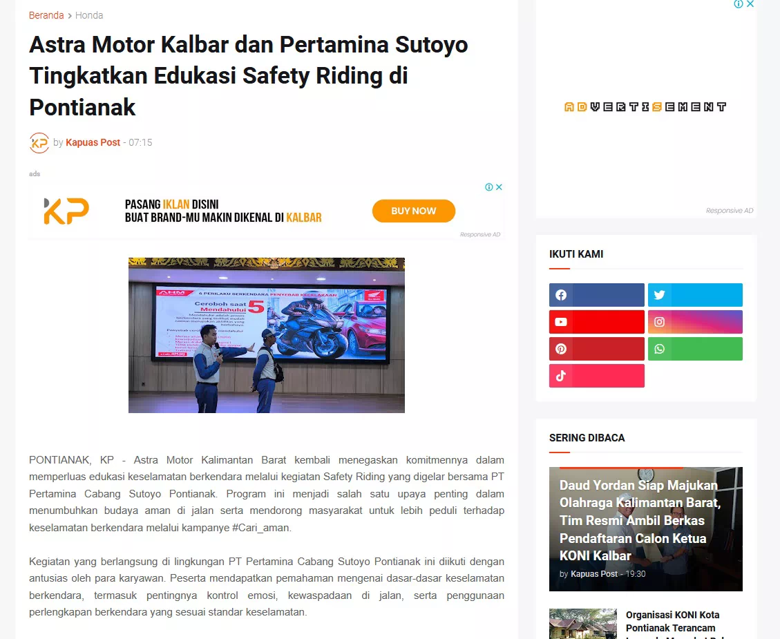 Astra Motor Kalbar dan Pertamina Sutoyo Tingkatkan Edukasi Safety Riding di Pontianak