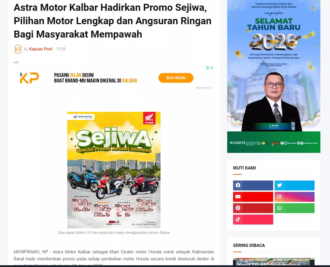 Astra Motor Kalbar Hadirkan Promo Sejiwa, Pilihan Motor Lengkap dan Angsuran Ringan Bagi Masyarakat Mempawah