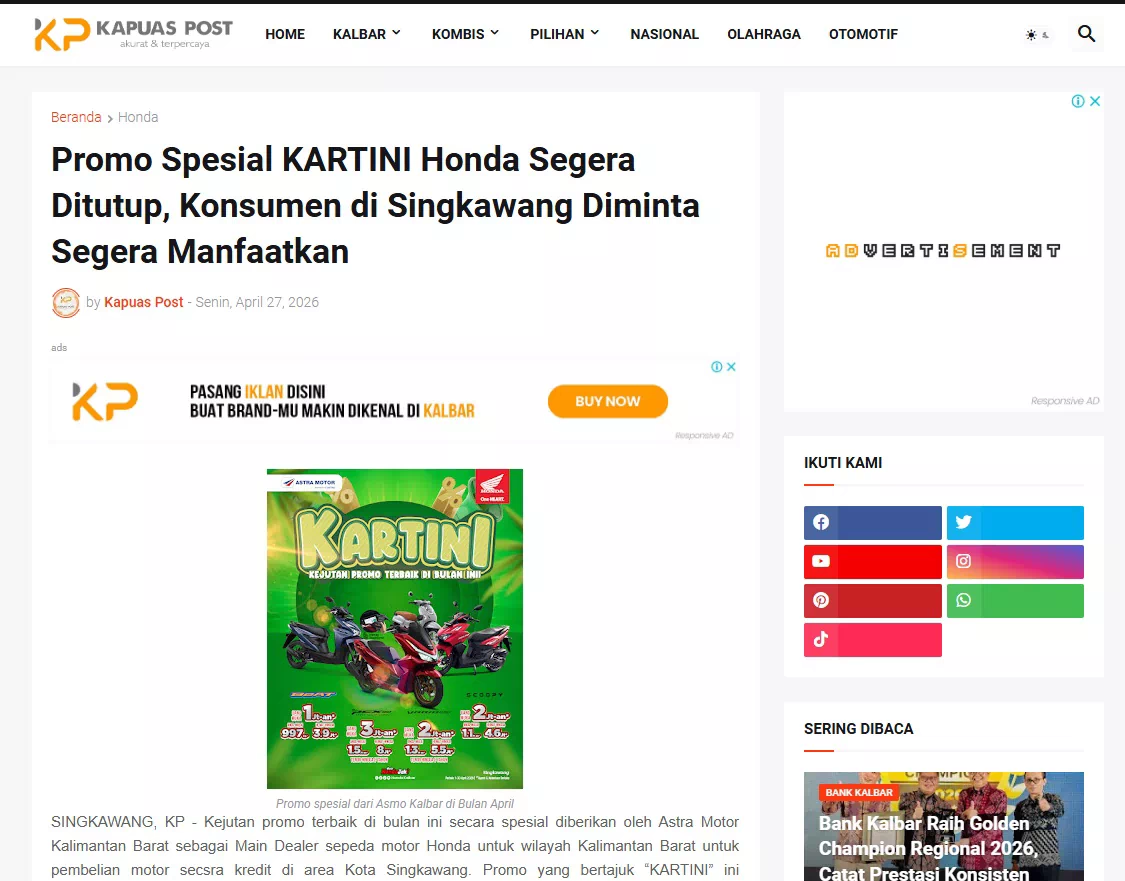 Promo Spesial KARTINI Honda Segera Ditutup, Konsumen di Singkawang Diminta Segera Manfaatkan
