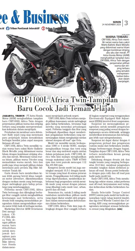 CRF1100L Africa Twin Tampilan CRF1100L Africa Twin Tampilan Baru Cocok Jadi Teman Jelajah