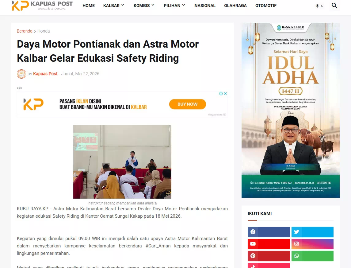 Daya Motor Pontianak dan Astra Motor Kalbar Gelar Edukasi Safety Riding