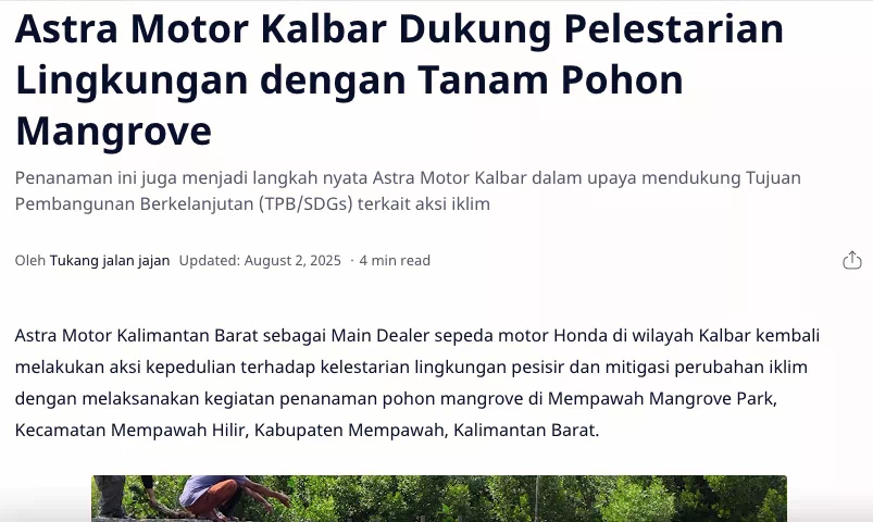 Astra Motor Kalbar Dukung Pelestarian Lingkungan dengan Tanam Pohon Mangrove