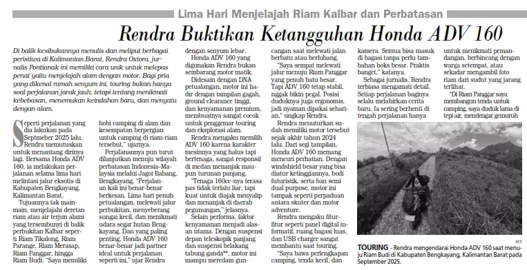 Lima Hari Menjelajah Riam Kalbar dan Perbatasan Rendra Buktikan Ketangguhan Honda ADV 160