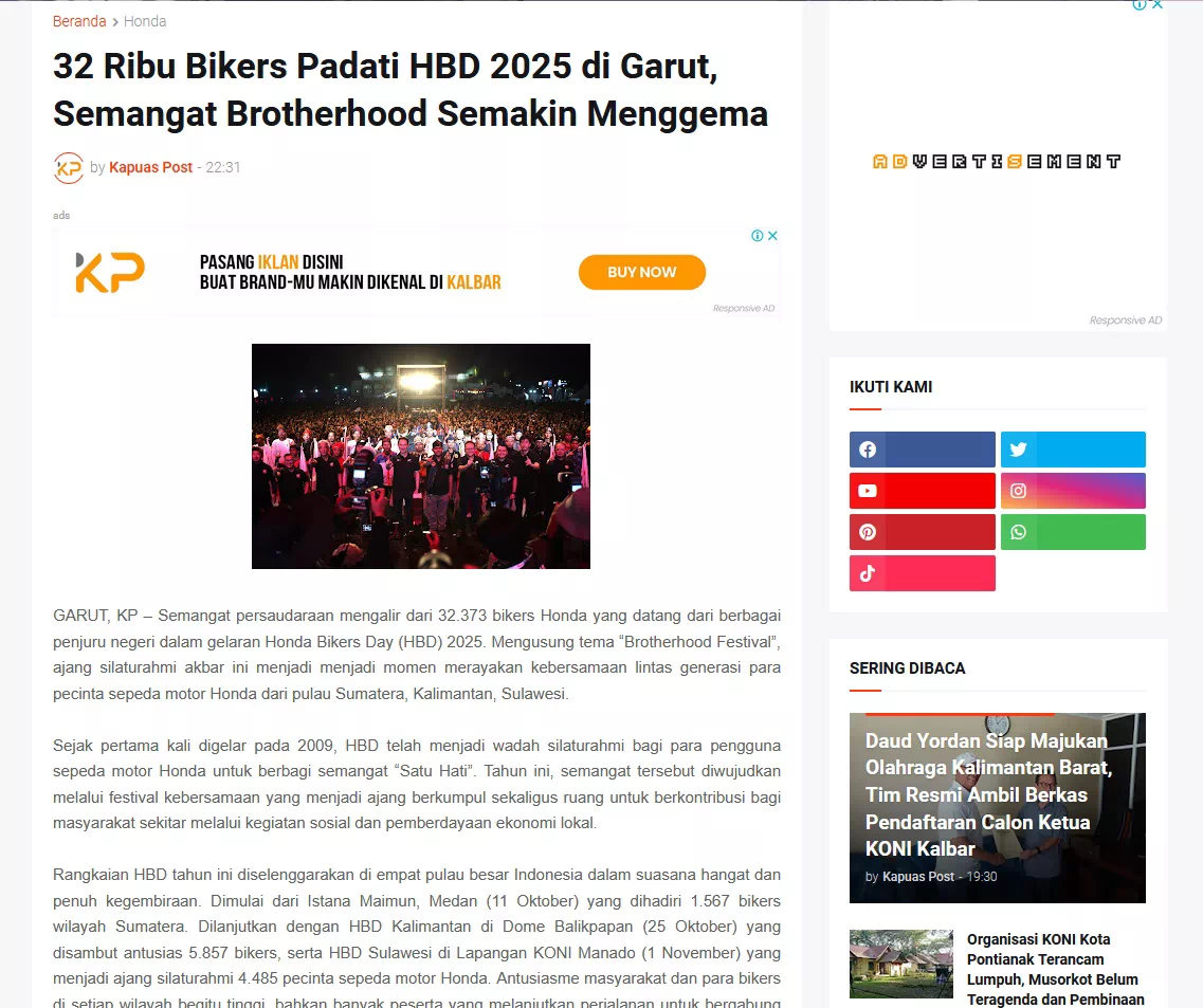 32 Ribu Bikers Padati HBD 2025 di Garut, Semangat Brotherhood Semakin Menggema