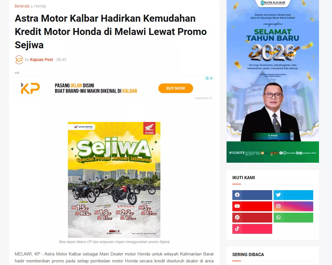 Astra Motor Kalbar Hadirkan Kemudahan Kredit Motor Honda di Melawi Lewat Promo Sejiwa